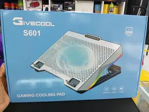 Height-Adjustable Laptop Cooling Pad With RGB Lighting One Large Fan.