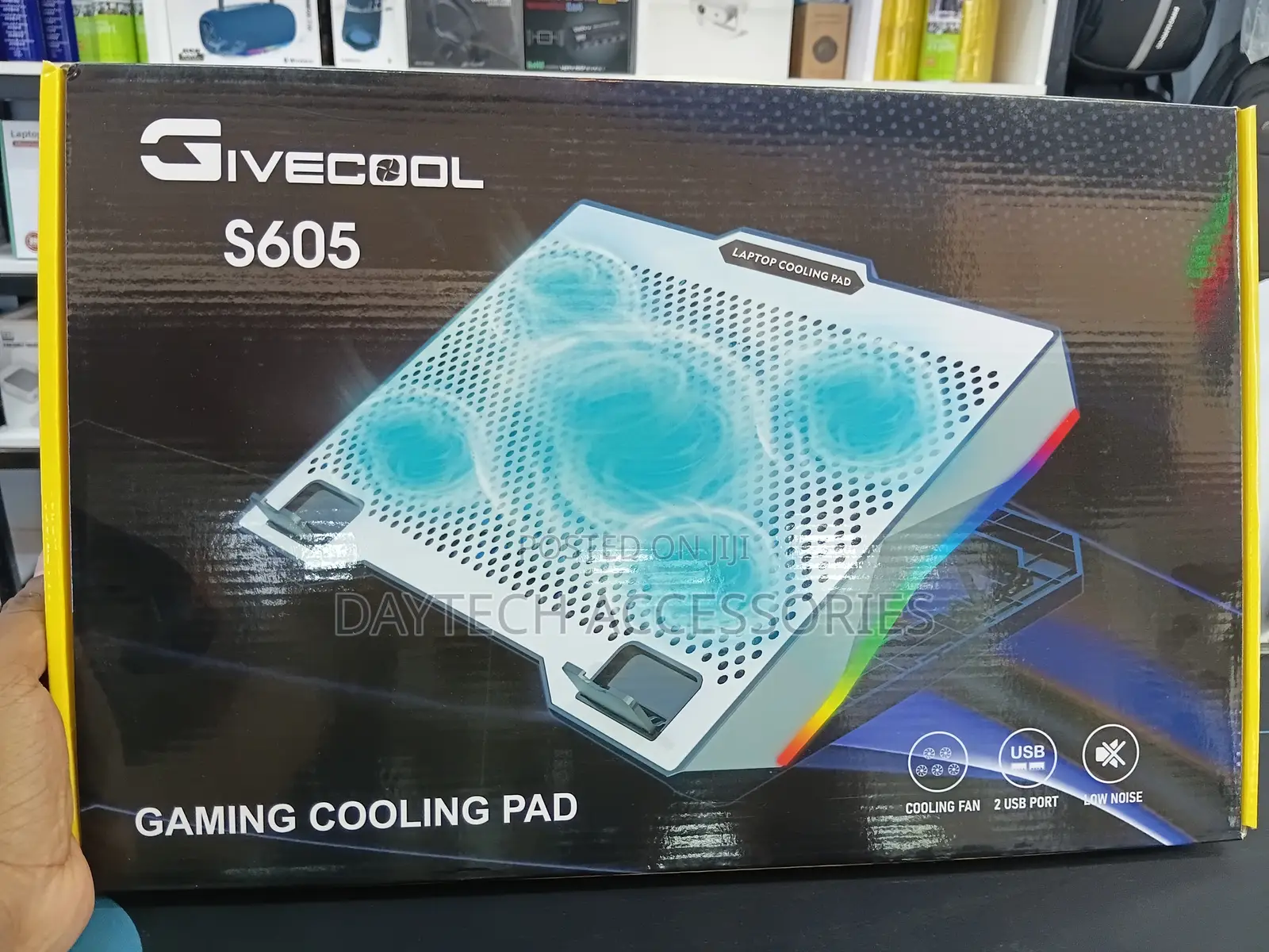 Givecool S605 RGB Laptop Cooling Pad With 5 Silent Fans Adjustable.