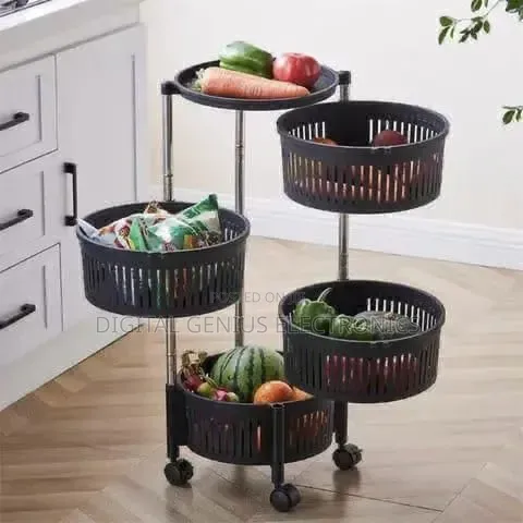*Rotating Round Fruit Rack With Wheels