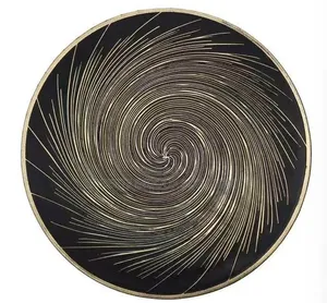 Circular Black and Gold Spiral Mat