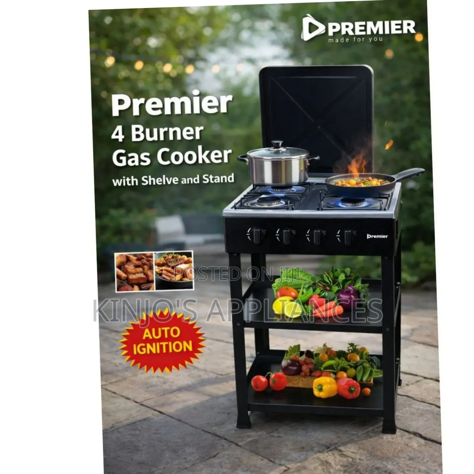 Premier 4 Burner Gas Cooker With Shelves and Stand
