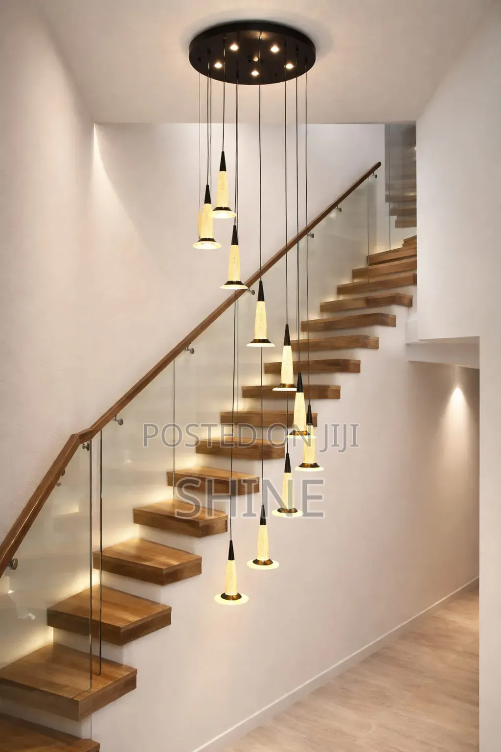Aesthetic Modern Staircase and Mall Chanderlier Light