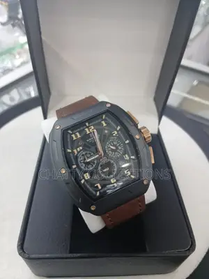 Black Naviforce Gents Watches With Light Brown Leather Strap