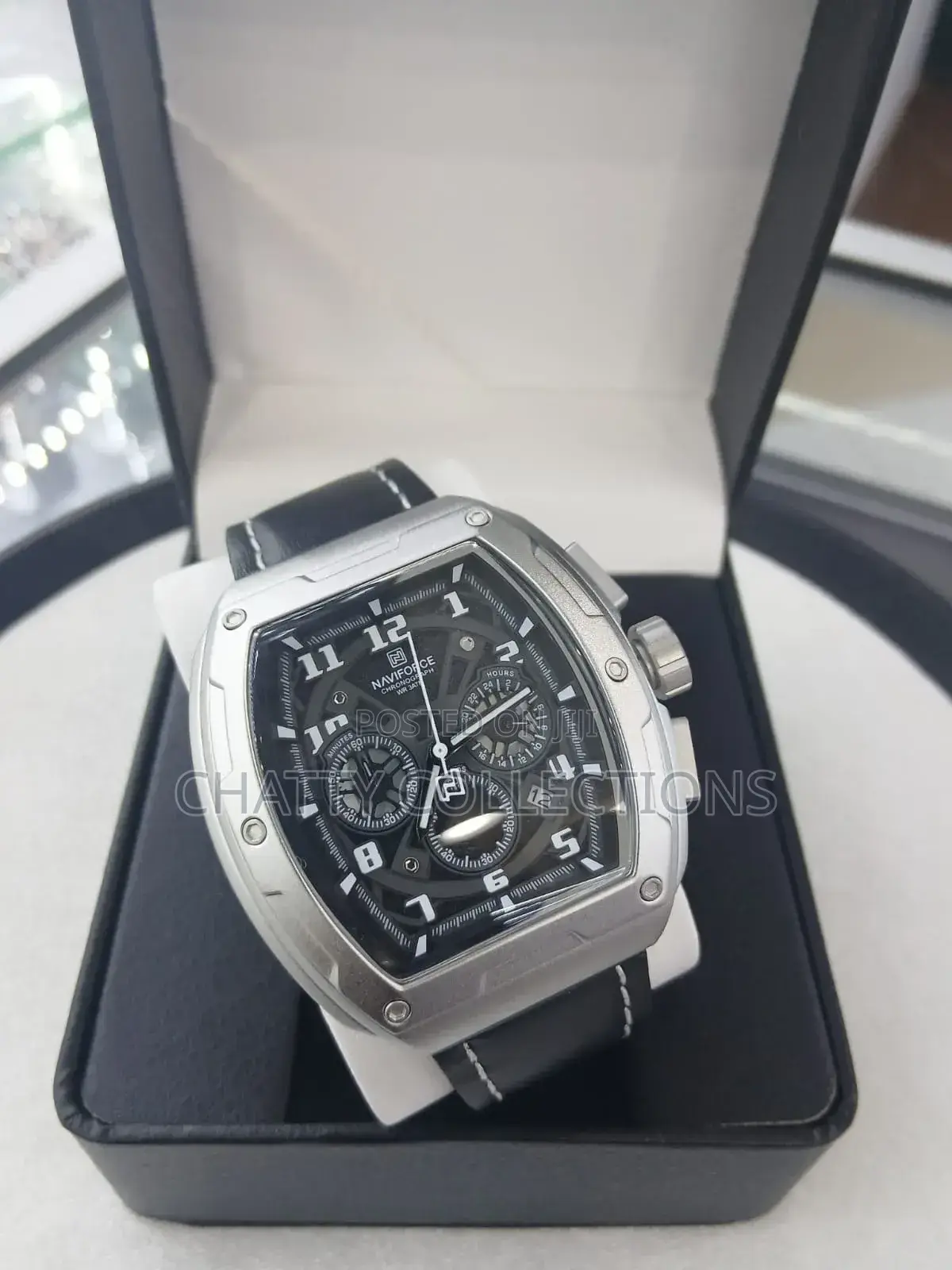 Silver Naviforce Gents Watches With Black Leather Strap