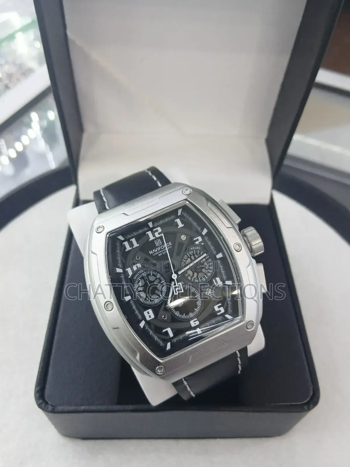 Silver Naviforce Gents Watches With Black Leather Strap