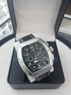 Silver Naviforce Gents Watches With Black Leather Strap