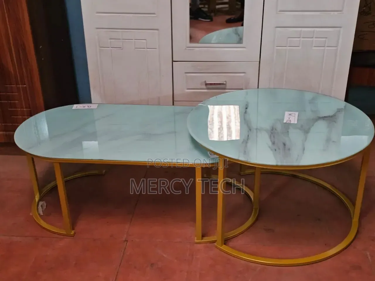 2 in 1 Marble Nesting Coffee Table (Glass Effect)