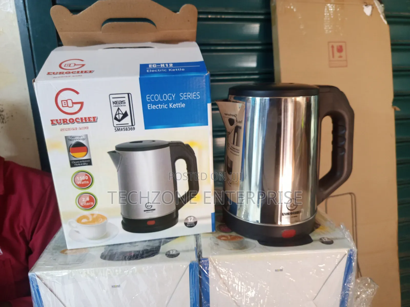 2 Litres Eurochef 3 Pin Plug 1m Cable Stainless Steel Kettle 