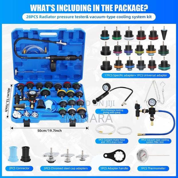 28 Pcs, Radiator Pressure Tester, Vacuum Type Cooling System Kit