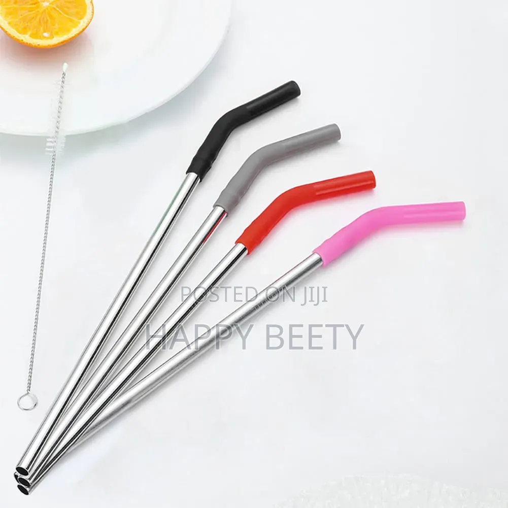 *Stainless Steel Straw With Silicone Tips Straw Brush Reusable Straws
