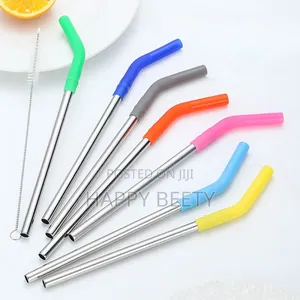 *Stainless Steel Straw With Silicone Tips Straw Brush Reusable Straws