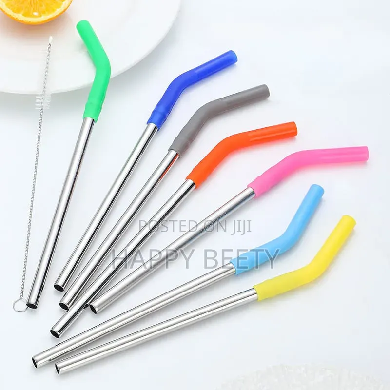 *Stainless Steel Straw With Silicone Tips Straw Brush Reusable Straws