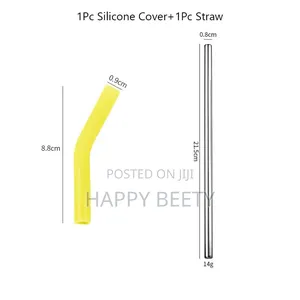 *Stainless Steel Straw With Silicone Tips Straw Brush Reusable Straws
