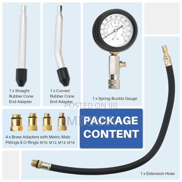 8 Pcs, Petrol Engine Cylinder Compression Test Kit - thumbnail 2