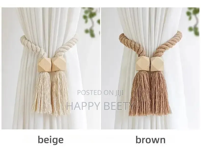 *Hand-Woven Solid Wood Magnetic Knot Curtain Tiebacks With Boho Style
