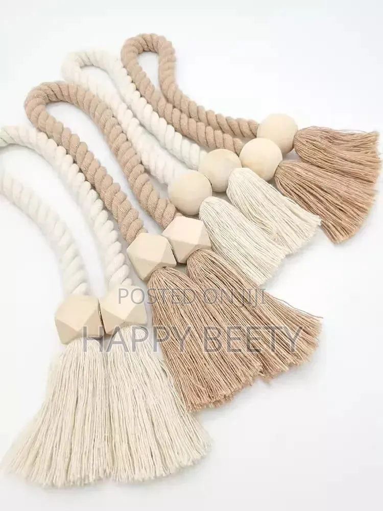 *Hand-Woven Solid Wood Magnetic Knot Curtain Tiebacks With Boho Style