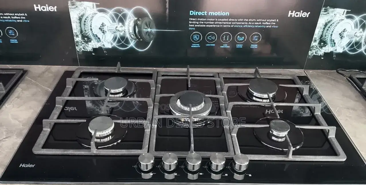 Haier 5-Burner Built-in Gas Hob (Hob-S775b) – 75cm Black Glass