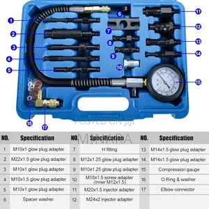 17 Pcs, Diesel Engine Compression Tester, Cylinder Pressure Tool Kit