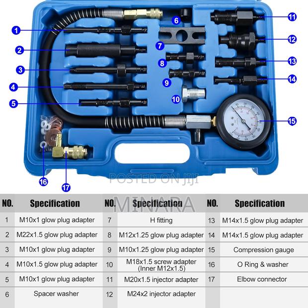 17 Pcs, Diesel Engine Compression Tester, Cylinder Pressure Tool Kit - thumbnail 4