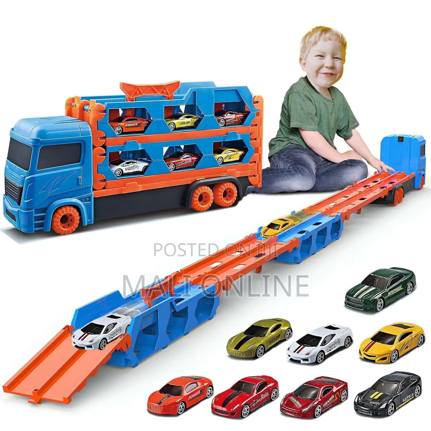 Transport Truck Toy Car Carrier Foldable Race Track 64-Inch Die-Cast