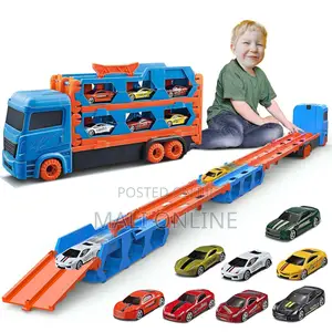 Transport Truck Toy Car Carrier Foldable Race Track 64-Inch Die-Cast