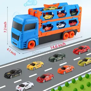 Transport Truck Toy Car Carrier Foldable Race Track 64-Inch Die-Cast