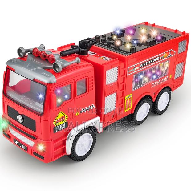 Electric Fire Truck Toy Bump Go Lights Sounds Ladder Kids