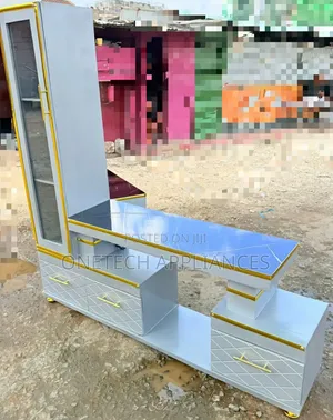Executive Extended Tv Stand With Marble Coating and Shelf Cabinet