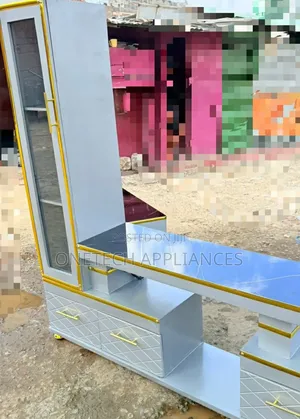 Modern Executive Extended Tv Stand With Marble Coating and Shelf