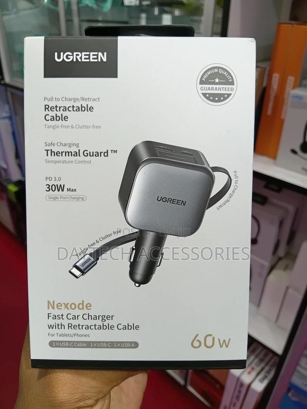 Ugreen 60w Nexode Fast Car Charger With a Retractable Cable. - thumbnail 3