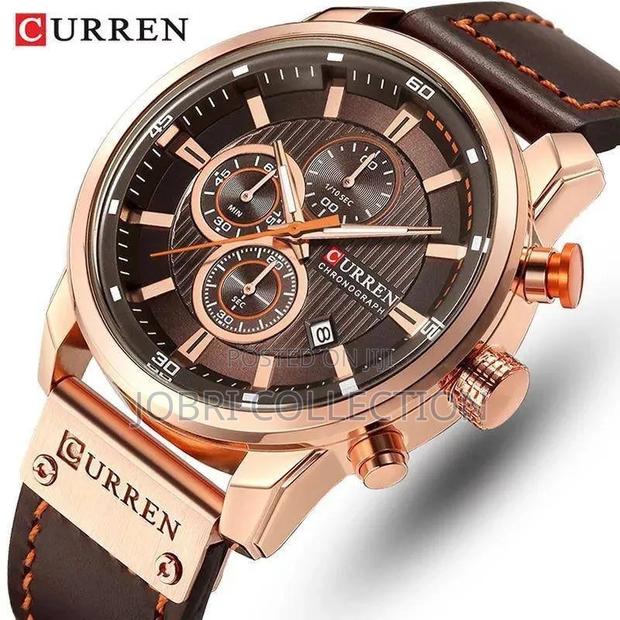 Brown Leather Straps Curren Gents Full Chronograph Wrist Watch - main view