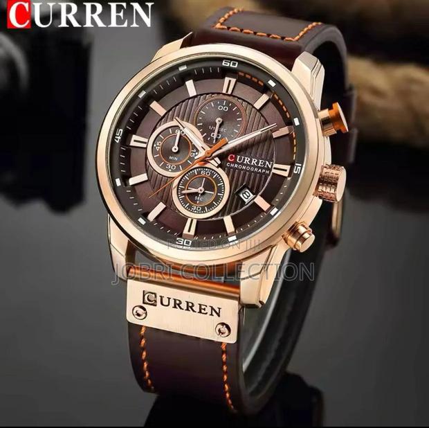 Brown Leather Straps Curren Gents Full Chronograph Wrist Watch - thumbnail 2