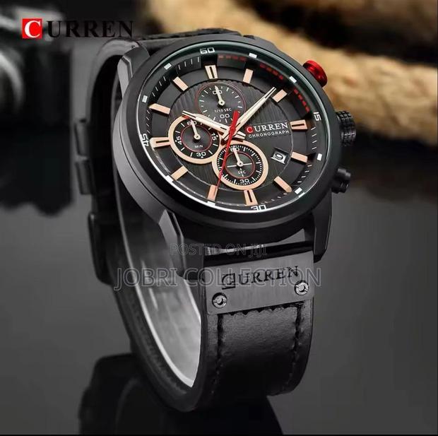Black.Leather Straps Full Chronograph Curren Gents Watch - thumbnail 2