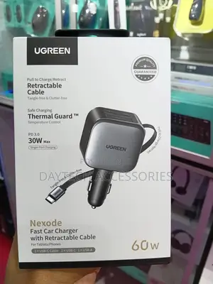 Ugreen Retractable Car Charger 60w With Built-in 30w Usb C Cable 70cm