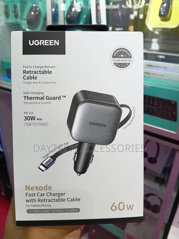 Ugreen Retractable Car Charger 60w With Built-in 30w Usb C Cable 70cm - thumbnail 3