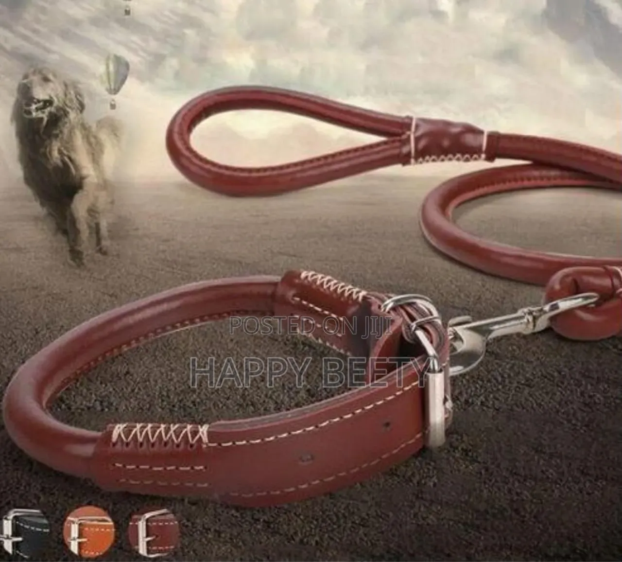 *Complete Set Easy Grip Rolled Up Leather Dog Collar and Leash*