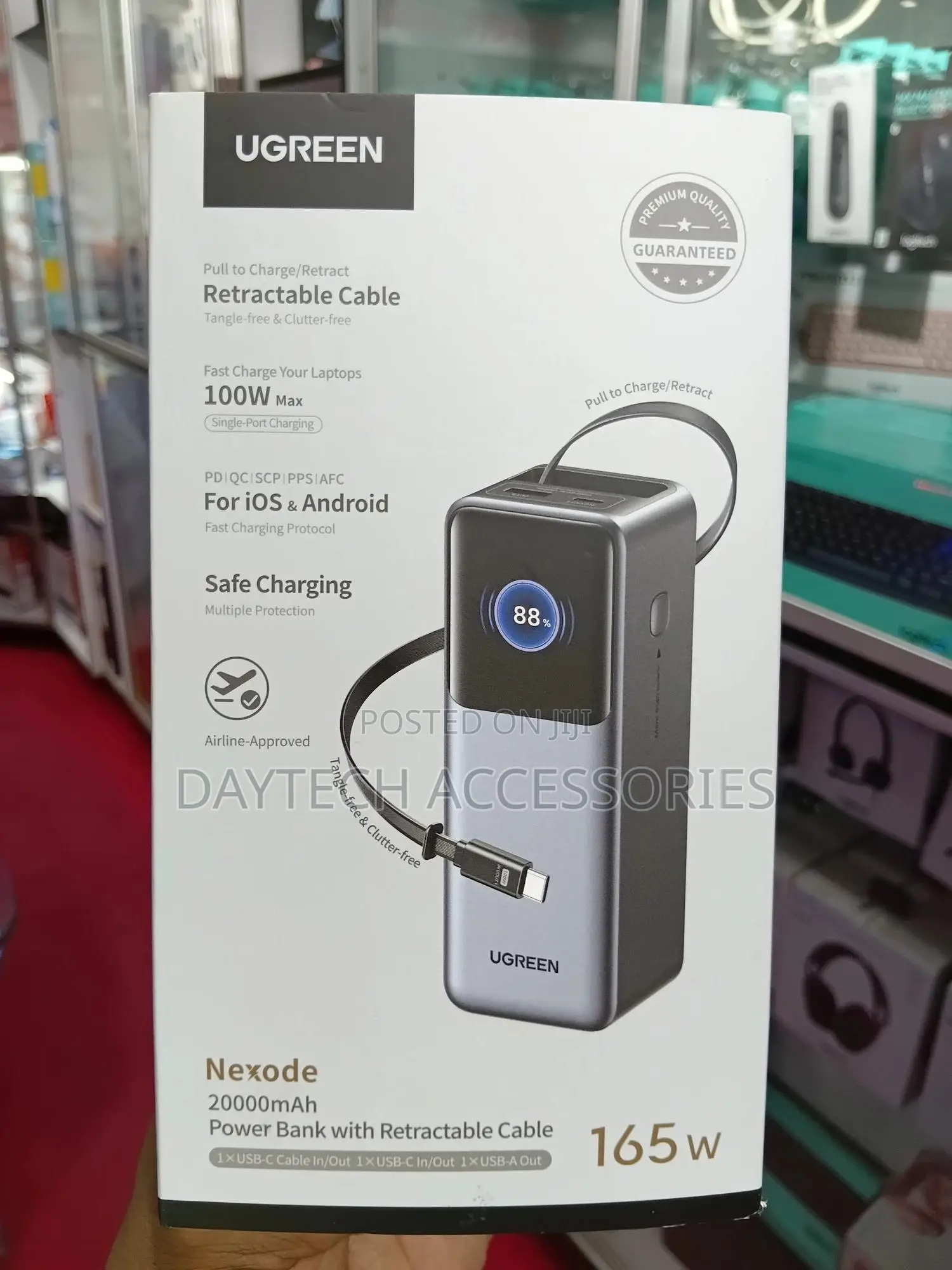 Ugreen 20000mah 165w Power Bank With Retractable Cable (Model Pb726).