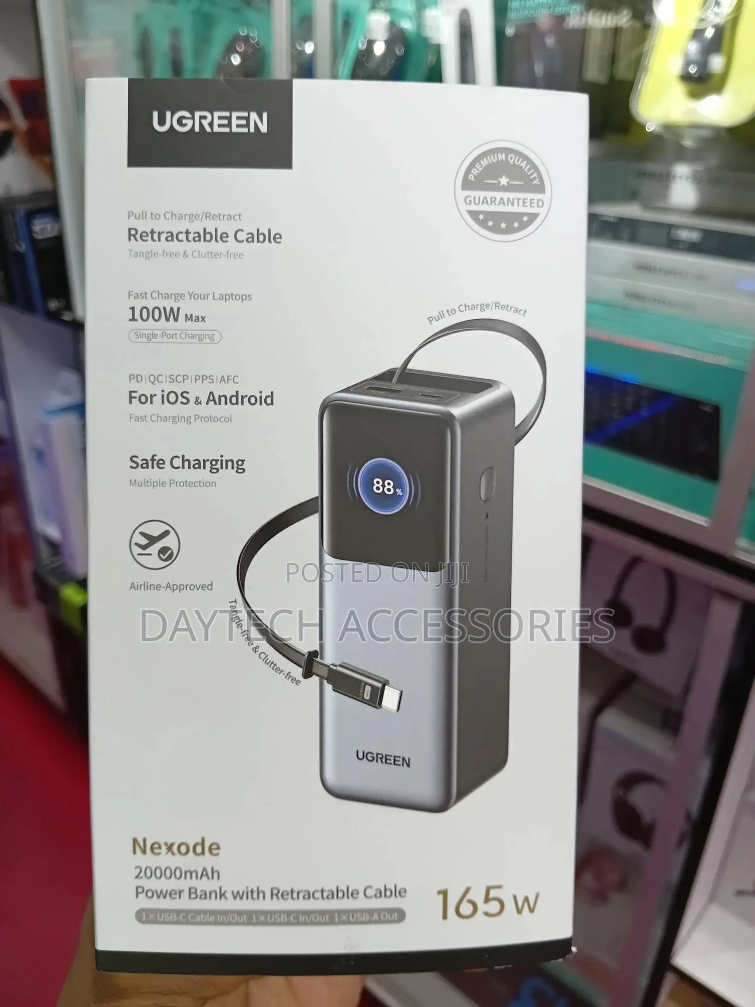 Ugreen 20000mah 165w Power Bank With Retractable Cable (Model Pb726).