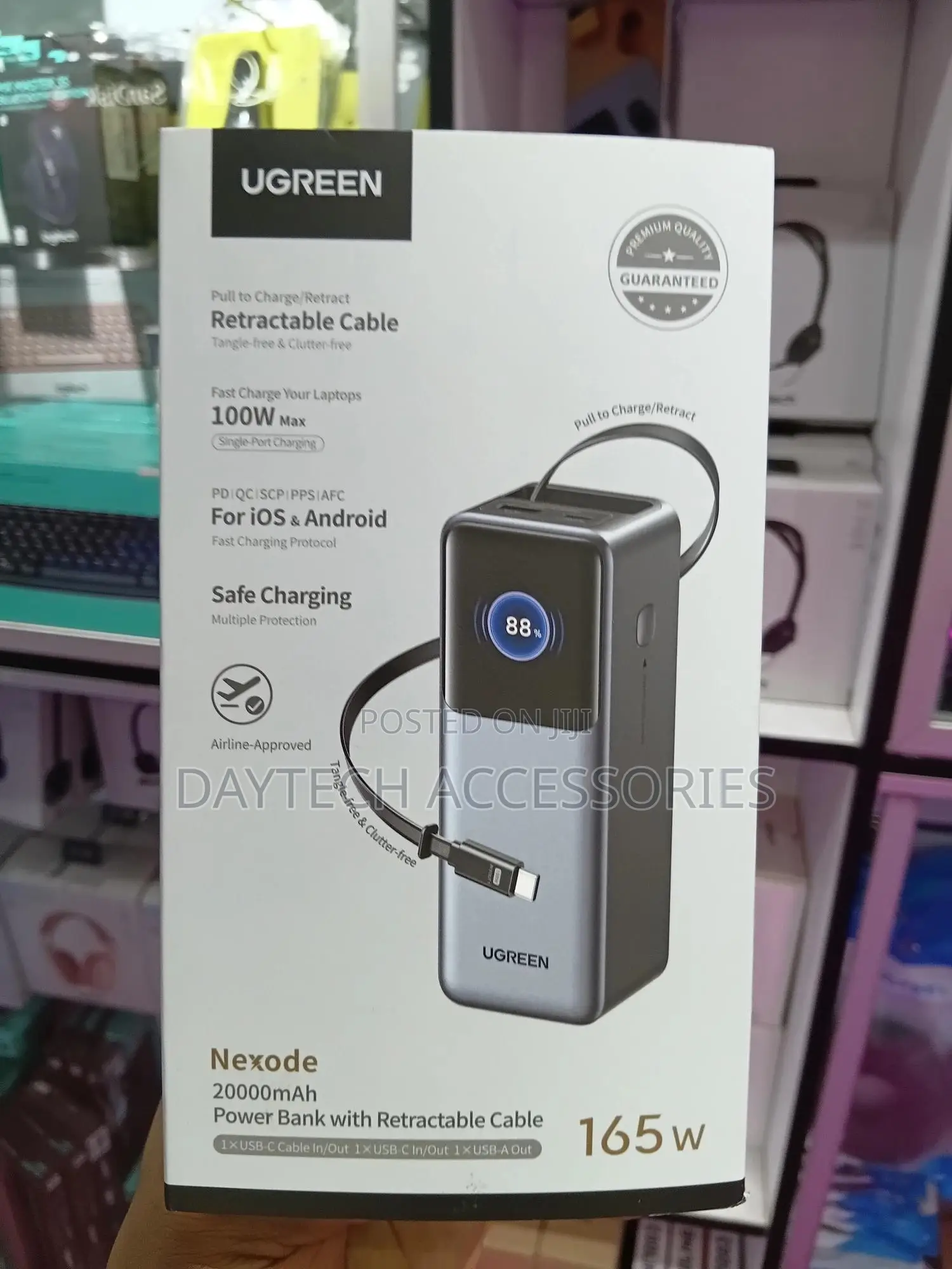 Ugreen 20000mah 165w Power Bank With Retractable Cable (Model Pb726).