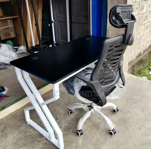 Metallic Desk and Headrest Chair