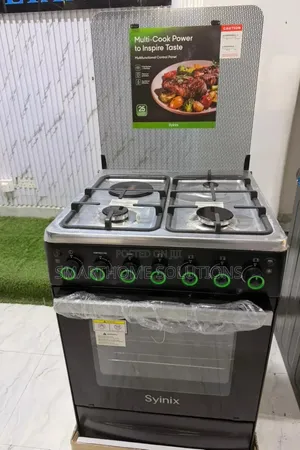 Syinix 60×60cm 3 Burner Gas Cooker + 1 Hot Plate – Auto Ignition,