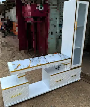 Executive Extended Tv Stand - Marble Coating and Shelf Cabinet