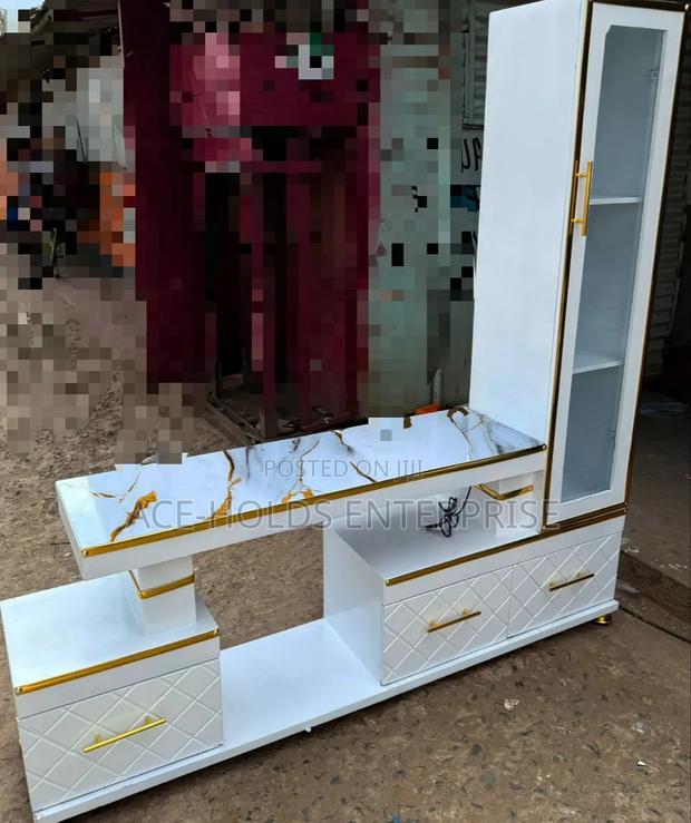 Executive Extended Tv Stand - Marble Coating and Shelf Cabinet - thumbnail 2