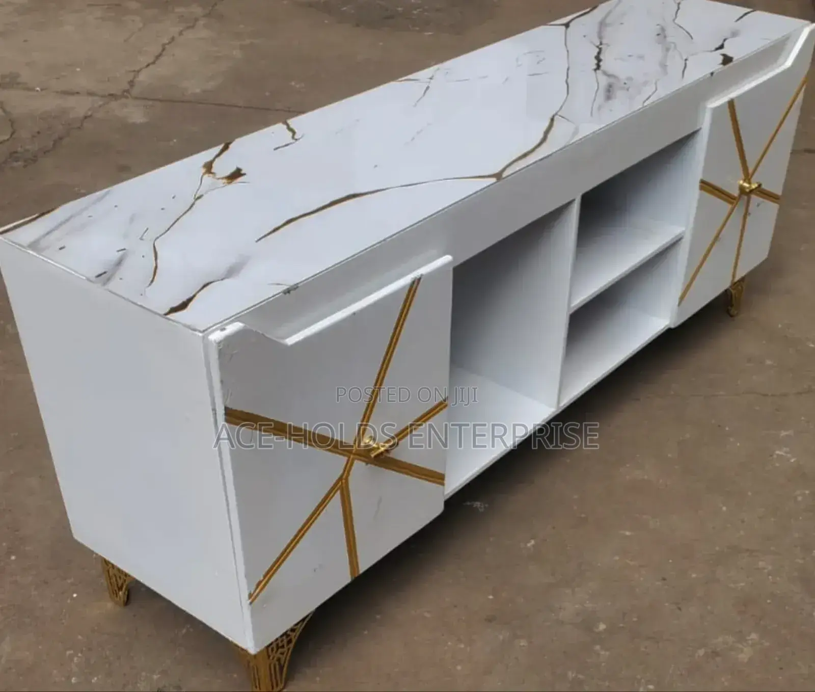 6.6fts Executive Box Tv Stand With Laminating Pure Marble - White