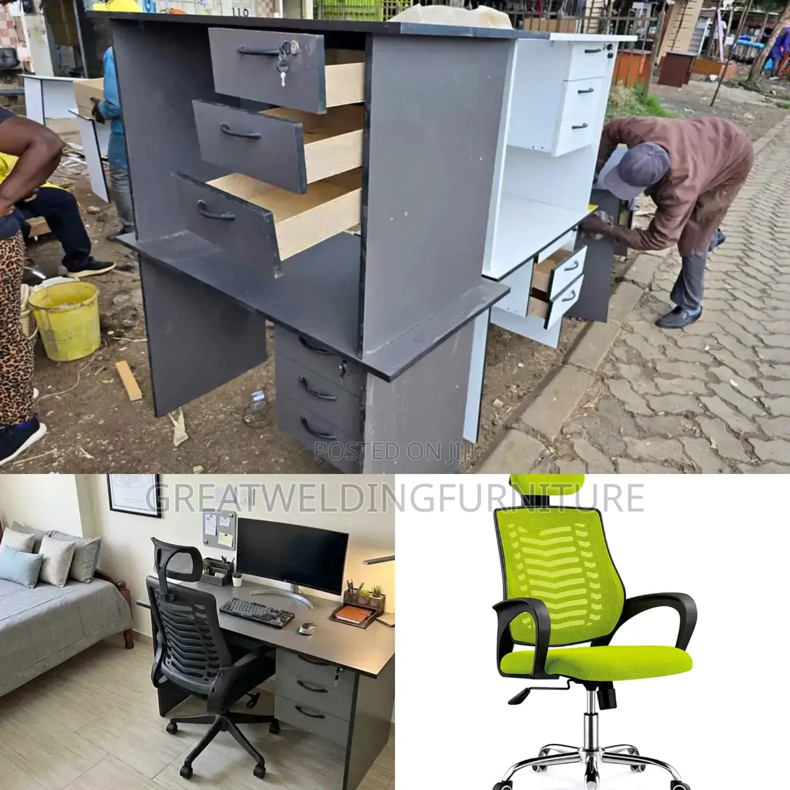 Green Headrest Office Chair and Vintage Chairs Jky