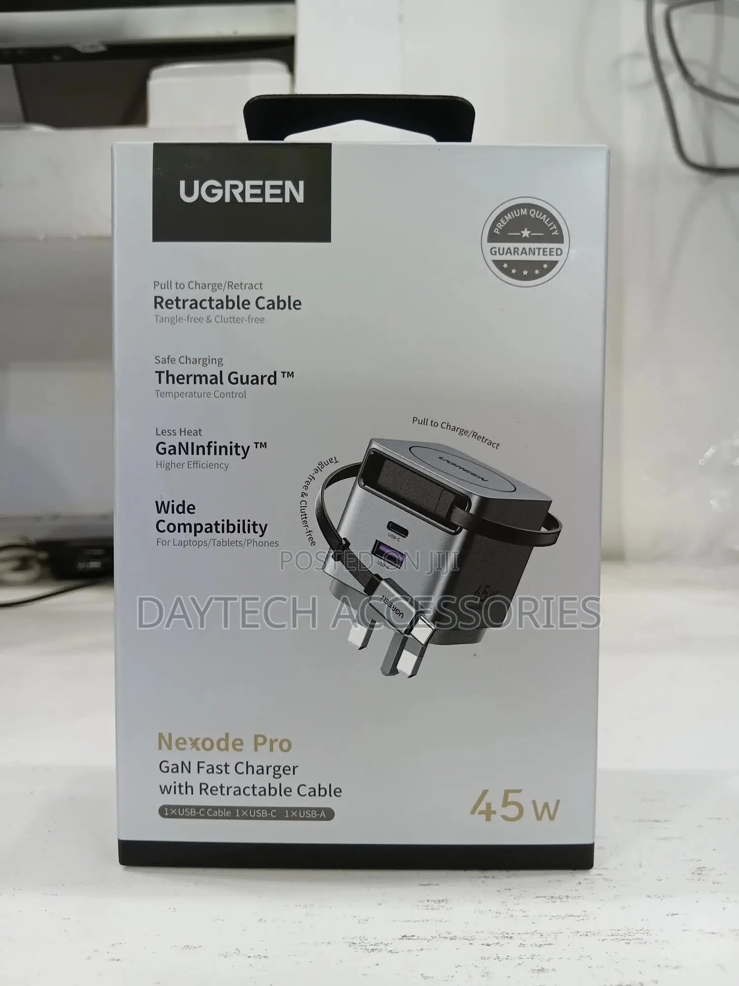 Ugreen Nexode Pro 45w Gan Fast Charger With Retractable Usb-C Cable.