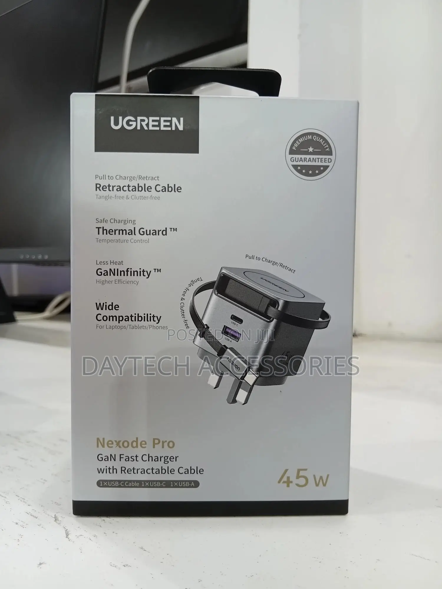Ugreen Nexode Pro 45w Gan Fast Charger With Retractable Usb-C Cable.