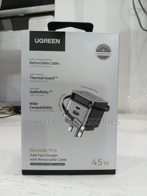 Ugreen Nexode 45w Charger With Retractable Usb-C Cable - Black