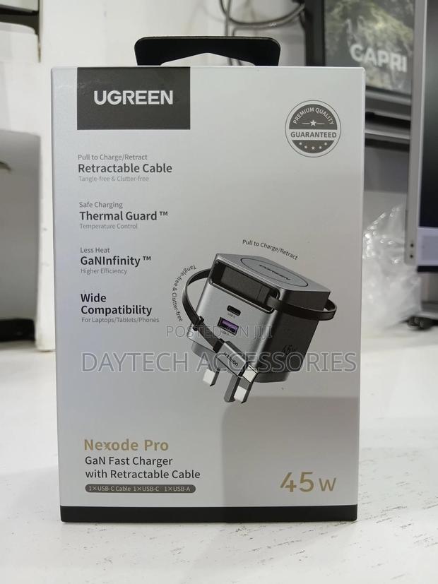 Ugreen Nexode 45w Charger With Retractable Usb-C Cable - Black - thumbnail 2