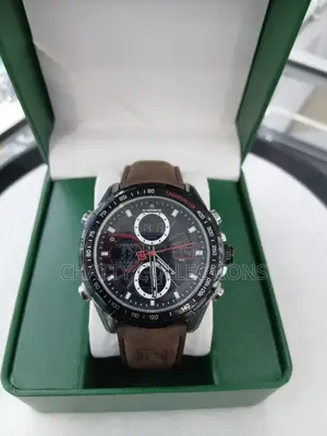 Black Naviforce Round Face Gents Watches With Coffee Leather Straps